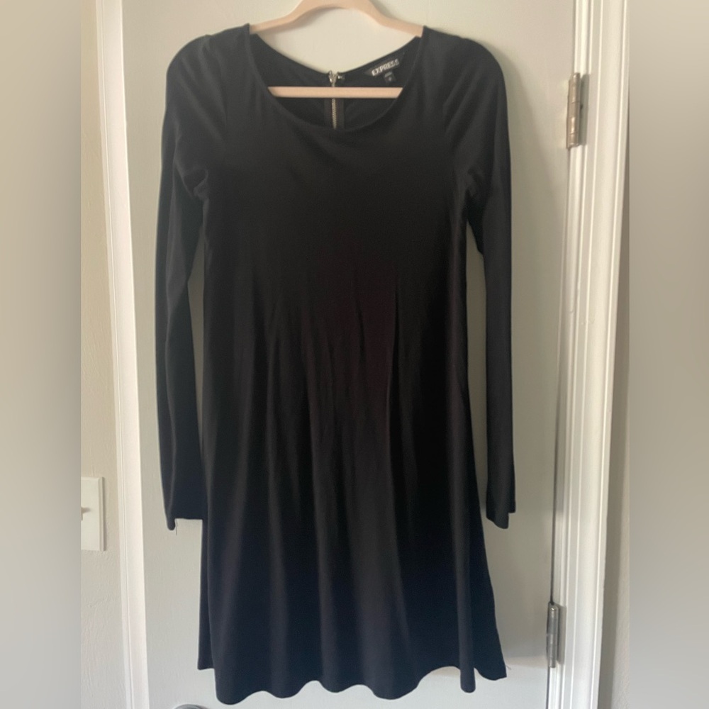 Express, Casual, Everyday Basic long sleeve black cotton dress